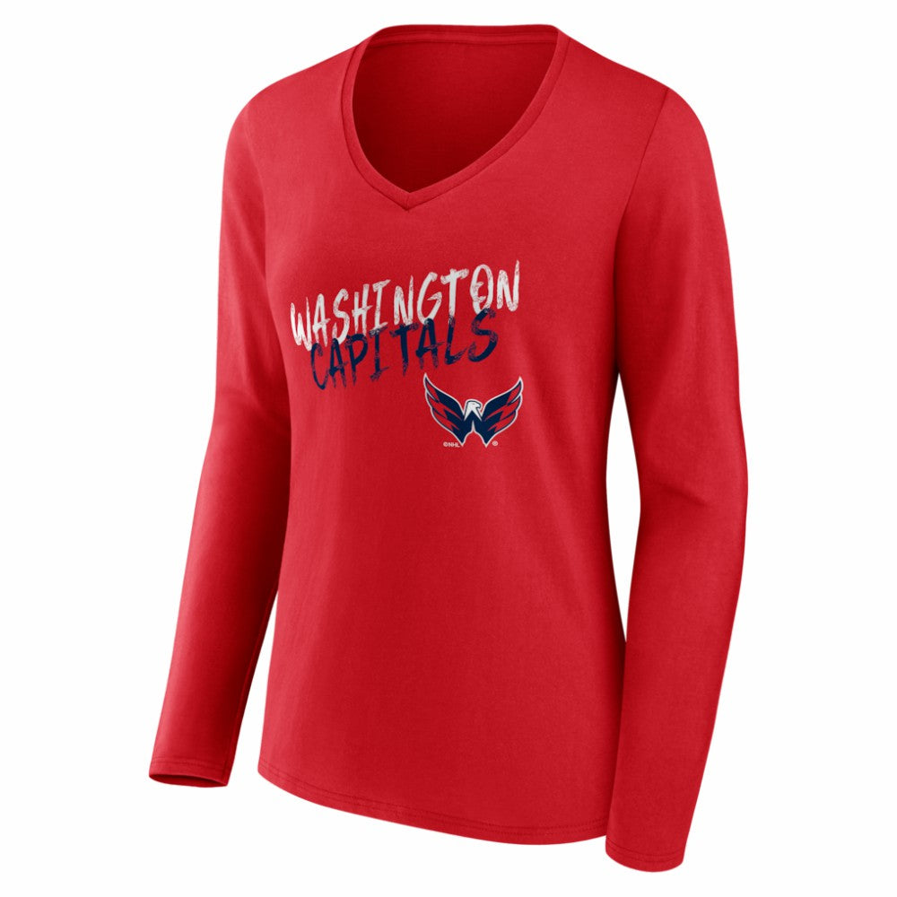 Washington Capitals Women's Hustle Personalized Name & Number Long Sleeve V-Neck T-Shirt - Red | NHL near me