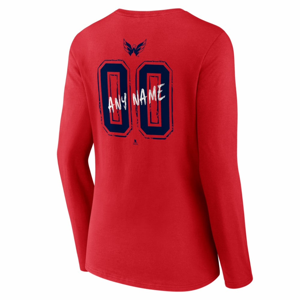Washington Capitals Women's Hustle Personalized Name & Number Long Sleeve V-Neck T-Shirt - Red | NHL near me