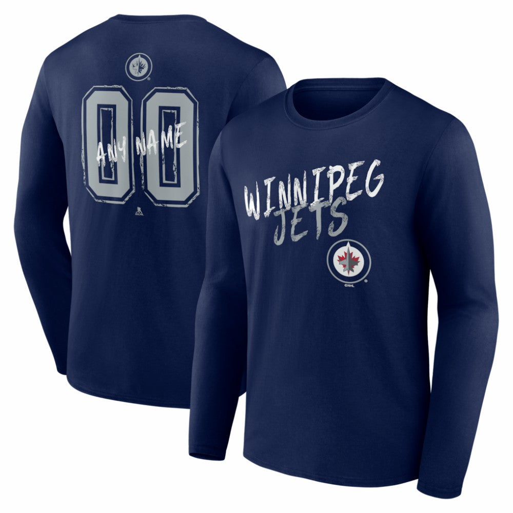Winnipeg Jets Hustle Personalized Name & Number Long Sleeve T-Shirt - Navy | NHL online