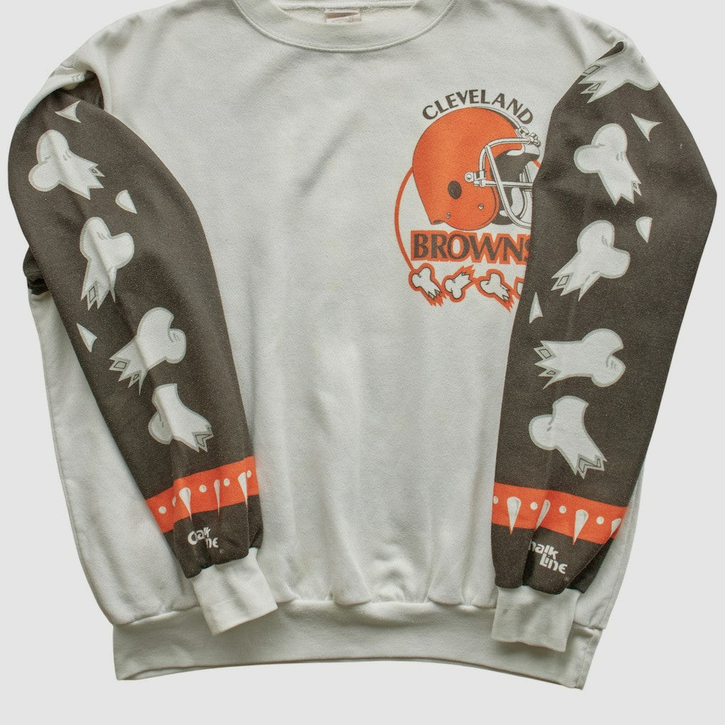 Cleveland Browns Chalk Line 90s Pullover Sweatshirt - White Vintage - Fanatics