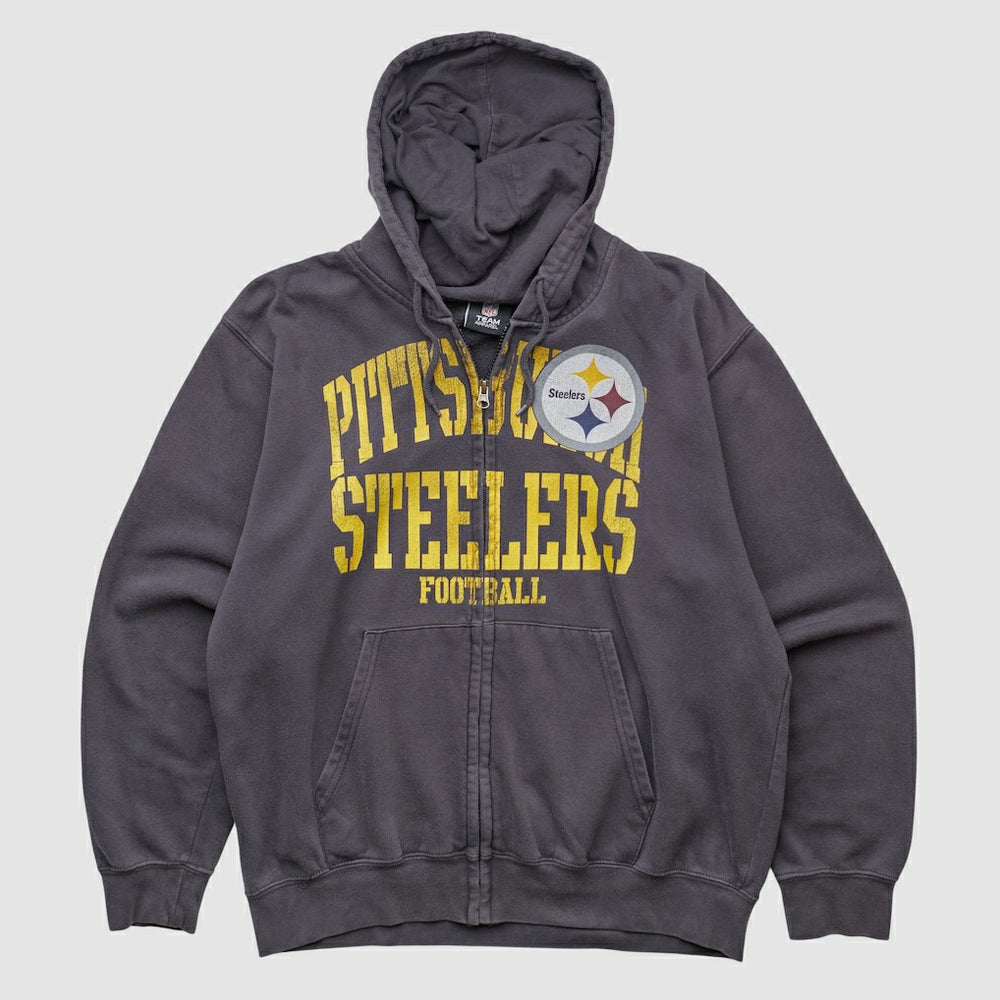 Pittsburgh Steelers NFL 2010s Hooded Full Zip Sweatshirt - Gray Vintage - Fanatics