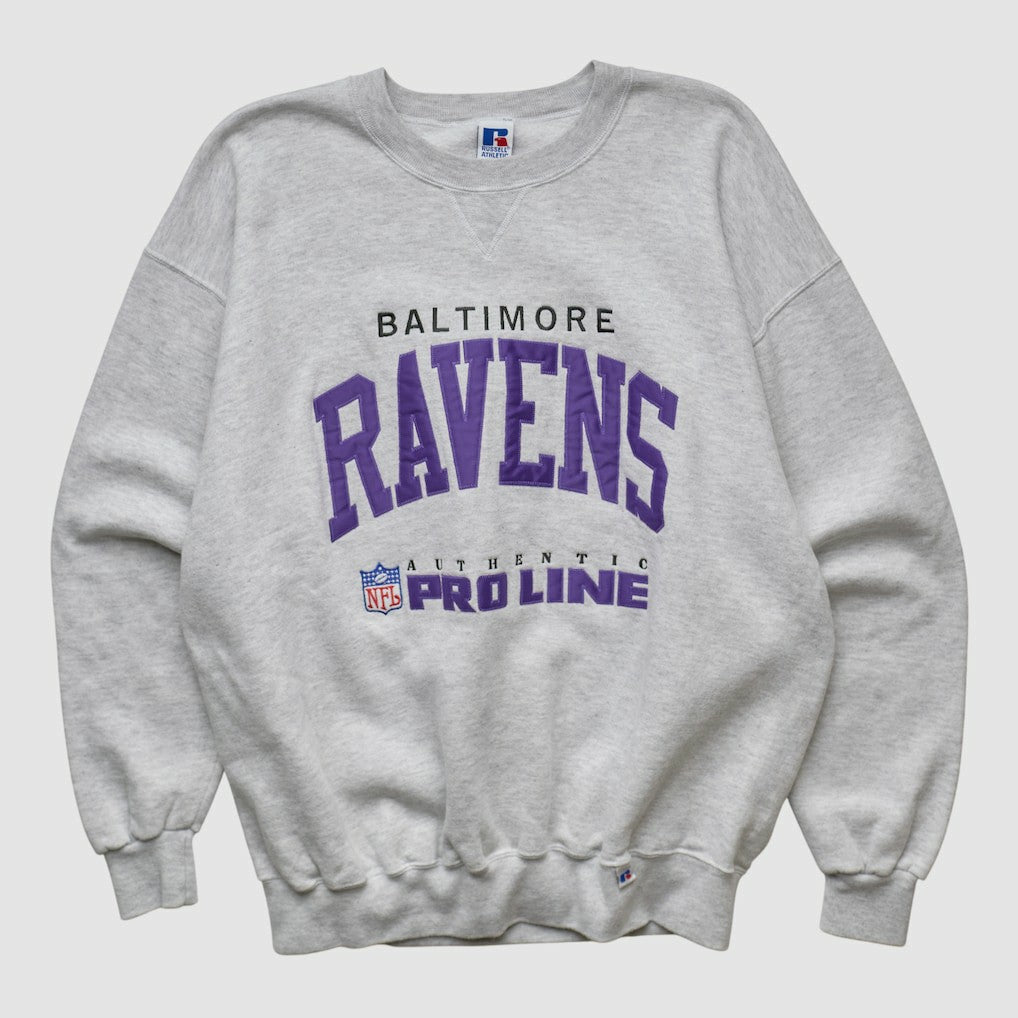 Baltimore Ravens Russell 90s Sweatshirt - Heather Gray Vintage - Fanatics