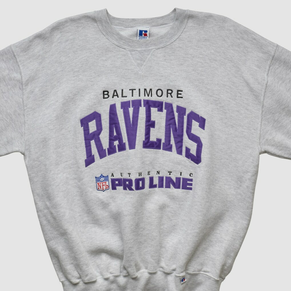 Baltimore Ravens Russell 90s Sweatshirt - Heather Gray Vintage - Fanatics