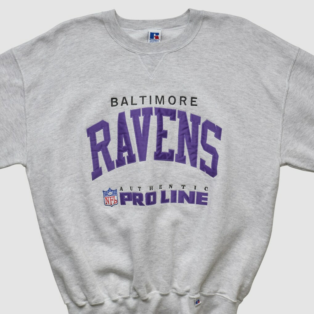 Baltimore Ravens Russell 90s Sweatshirt - Heather Gray Vintage - Fanatics
