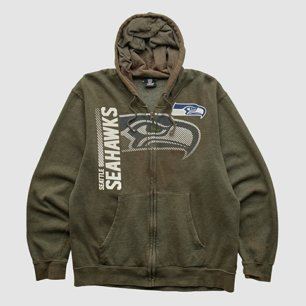 Seattle Seahawks NFL 2010s Hooded Full Zip Sweatshirt - Olive Vintage - Fanatics