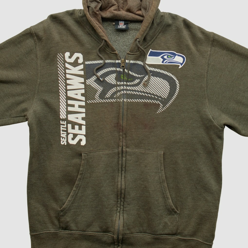 Seattle Seahawks NFL 2010s Hooded Full Zip Sweatshirt - Olive Vintage - Fanatics