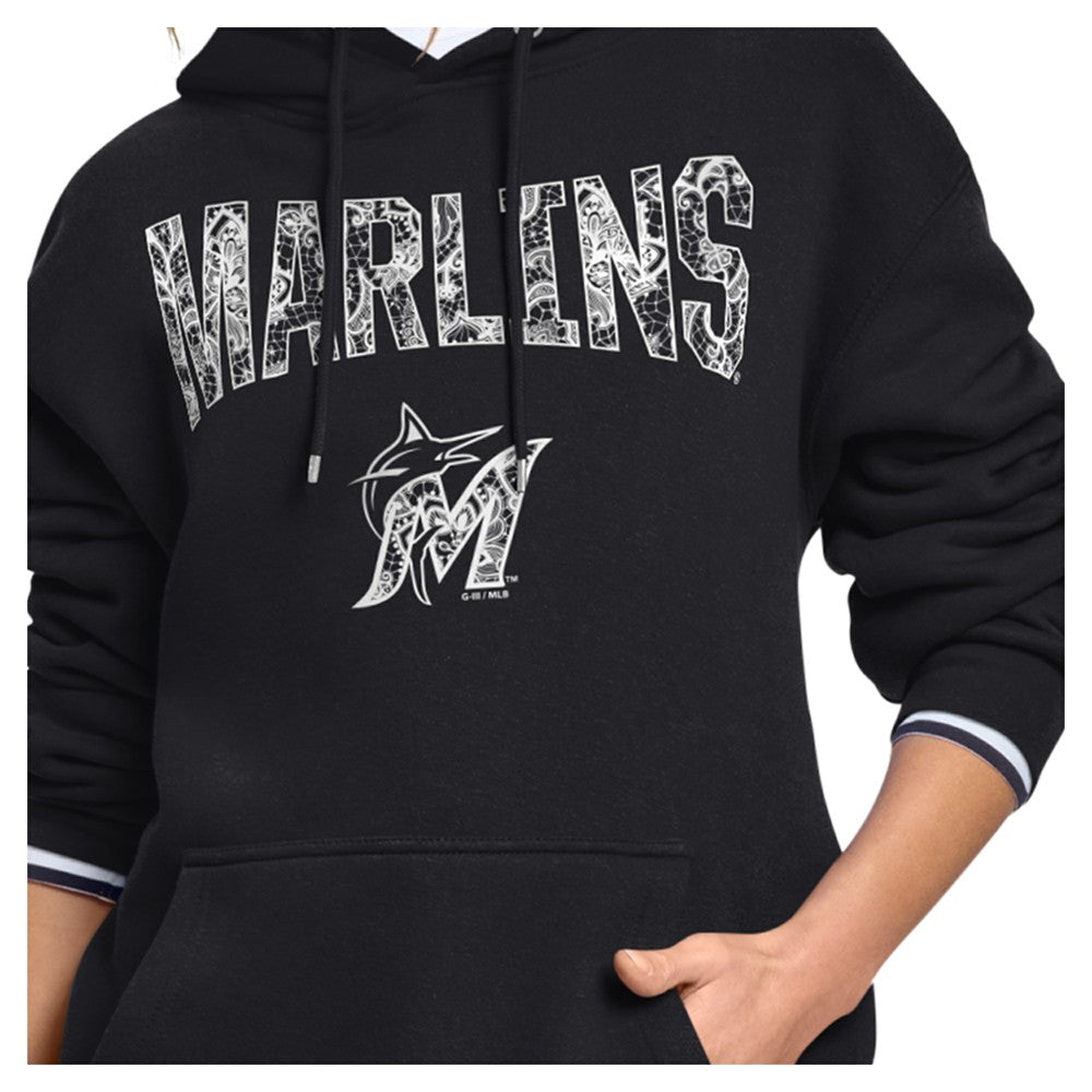 Miami Marlins Starter Women's Lace Team Lockup Fleece Hoodie Discount