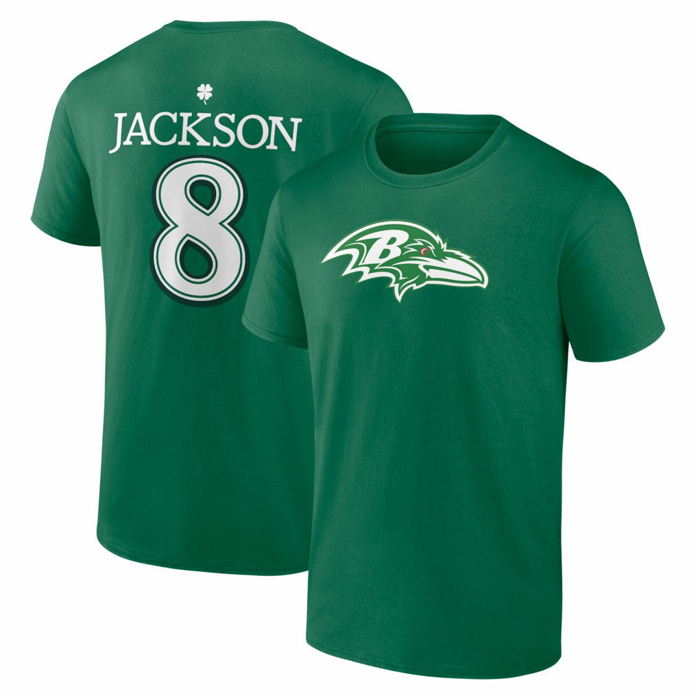 Lamar Jackson Baltimore Ravens St. Patrick's Day Icon Name & Number T-Shirt - Green - NFL