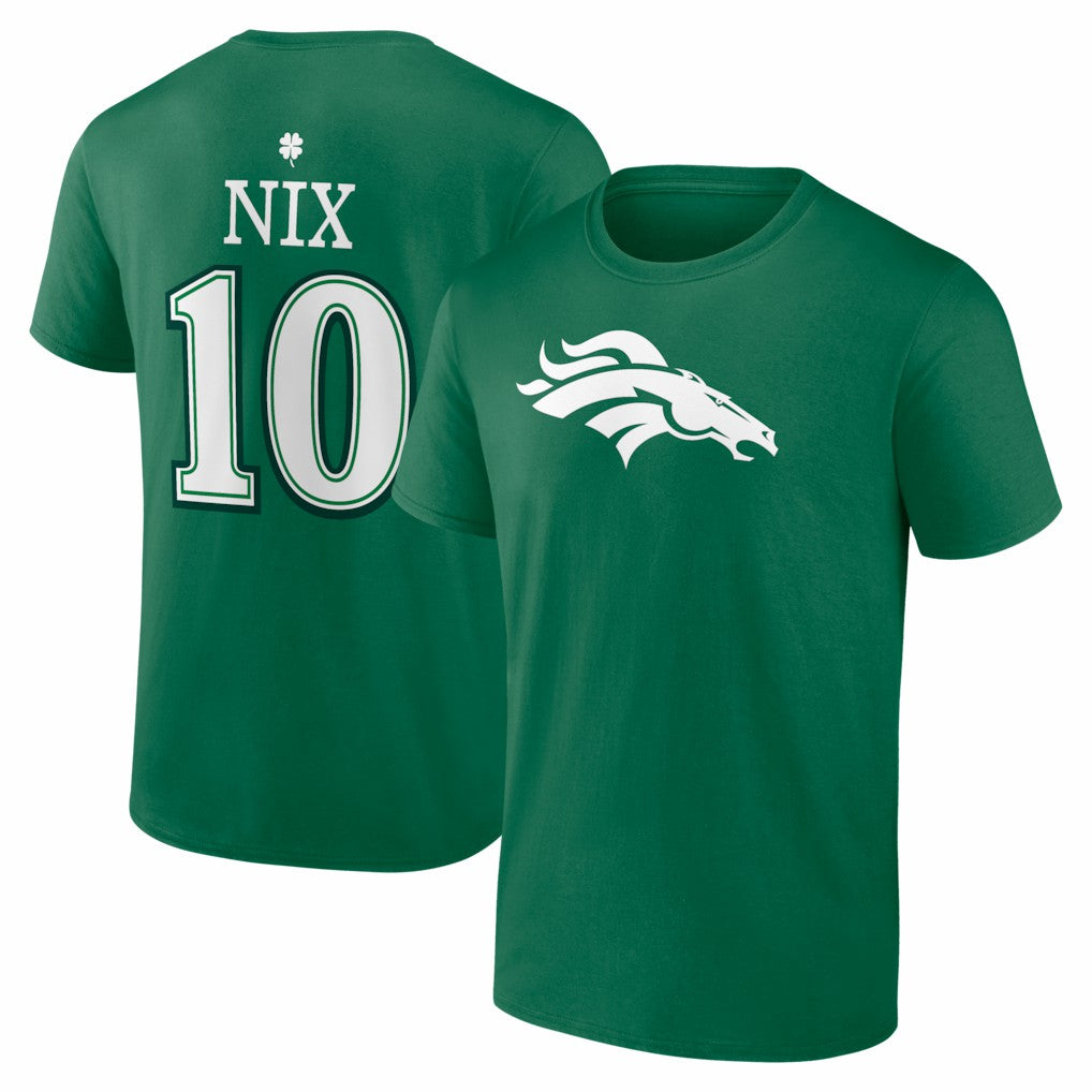 Bo Nix Denver Broncos St. Patrick's Day Icon Name & Number T-Shirt - Green - NFL