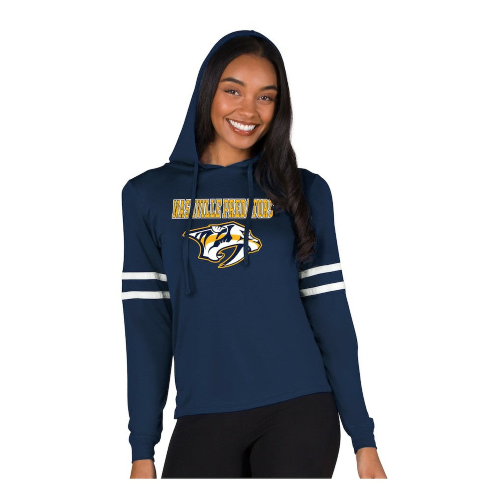 Nashville Predators Concepts Sport Women's Marathon Long-Sleeve Hooded T-Shirt - Navy | NHL Clearance