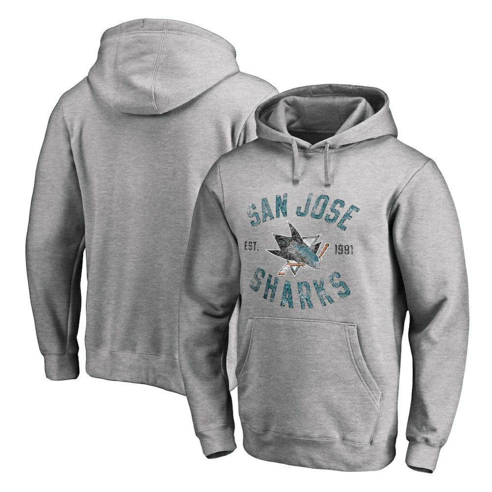 San Jose Sharks Heritage Pullover Hoodie - Ash | NHL Clearance