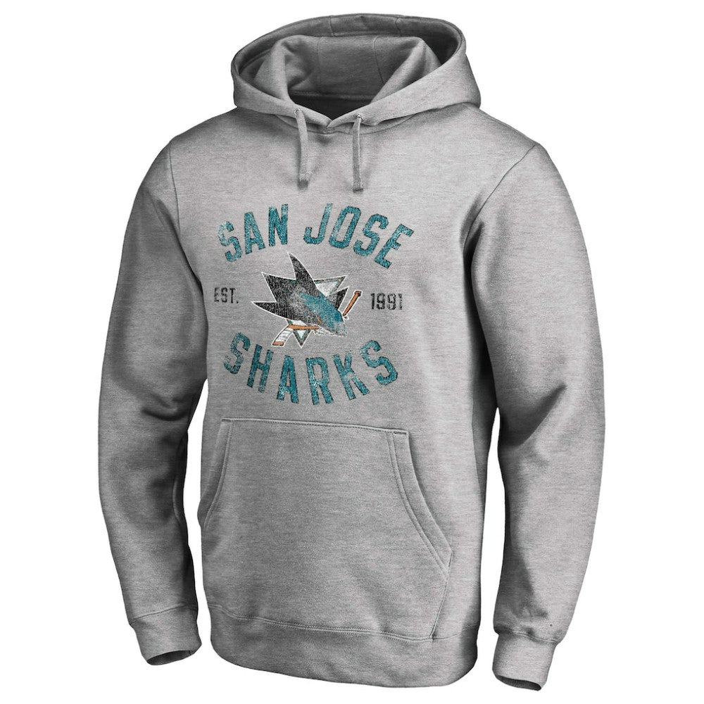San Jose Sharks Heritage Pullover Hoodie - Ash | NHL Clearance