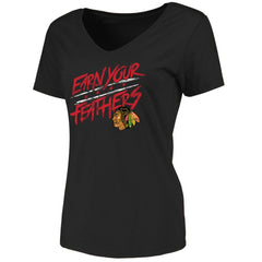 Chicago Blackhawks Women's Hometown Collection Earn Your Feathers T-Shirt - Black | NHL Lifestyle
