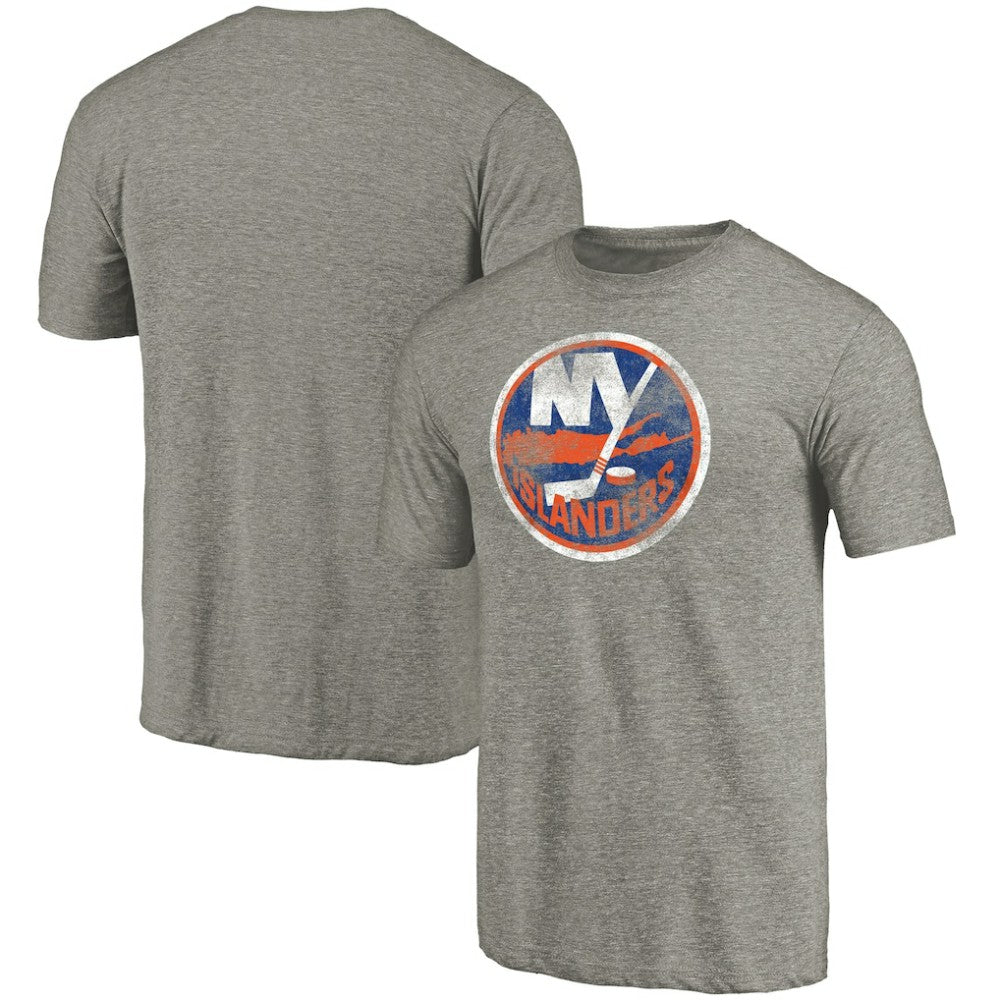New York Islanders Distressed Team Logo Tri-Blend T-Shirt - Ash | NHL discount