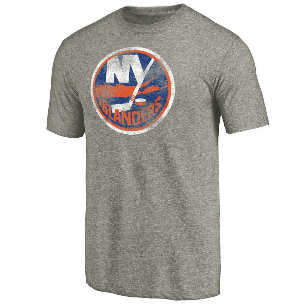 New York Islanders Distressed Team Logo Tri-Blend T-Shirt - Ash | NHL discount