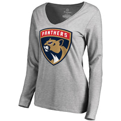Florida Panthers Women's New Logo Long Sleeve V-Neck T-Shirt - Heather Gray | NHL near me