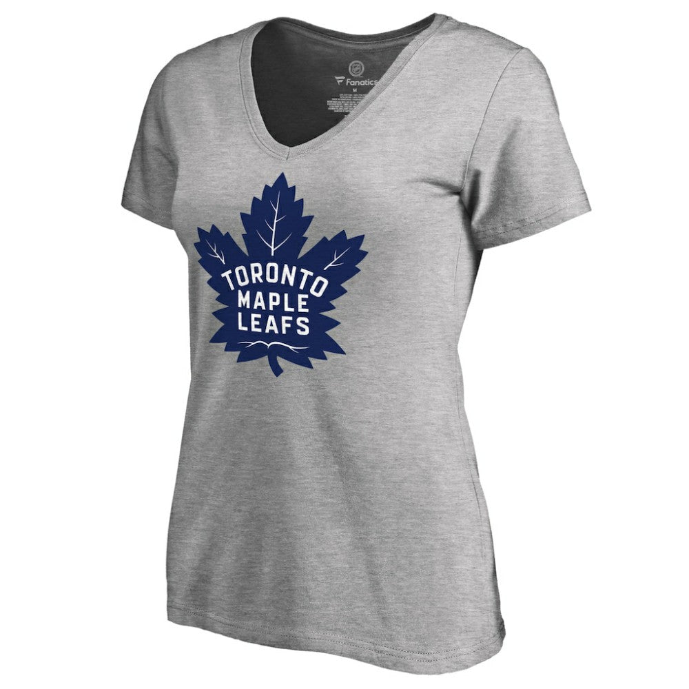 Toronto Maple Leafs Women's New Primary Logo V-Neck T-Shirt - Heather Gray | NHL sale