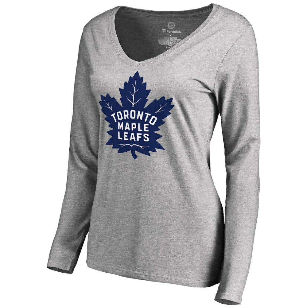 Toronto Maple Leafs Women's New Primary Logo V-Neck Long Sleeve T-Shirt - Heathered Gray | NHL on sale