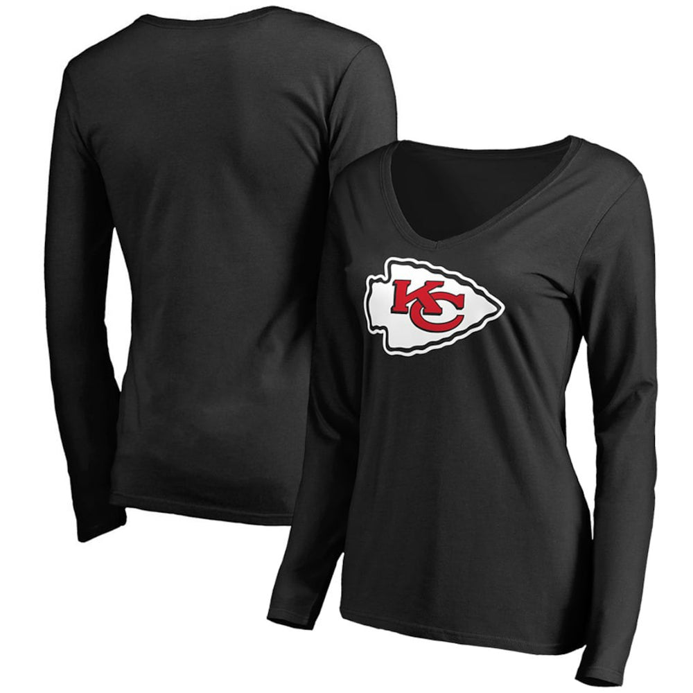 Kansas City Chiefs Women's Primary Team Logo V-Neck Long Sleeve T-Shirt - Black - NFL