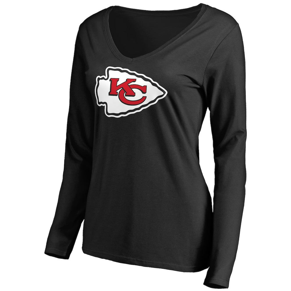 Kansas City Chiefs Women's Primary Team Logo V-Neck Long Sleeve T-Shirt - Black - NFL