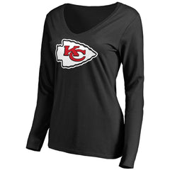 Kansas City Chiefs Women's Primary Team Logo V-Neck Long Sleeve T-Shirt - Black - NFL