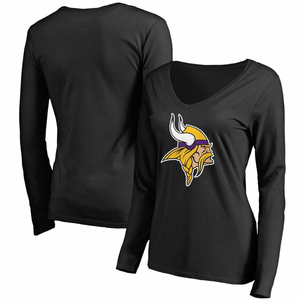 Minnesota Vikings Women's Primary Team Logo V-Neck Long Sleeve T-Shirt - Black - NFL