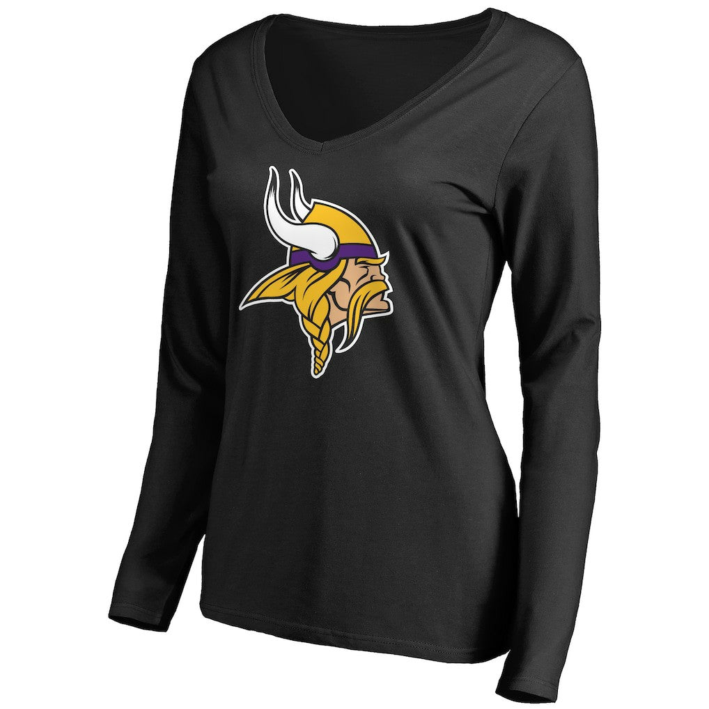 Minnesota Vikings Women's Primary Team Logo V-Neck Long Sleeve T-Shirt - Black - NFL