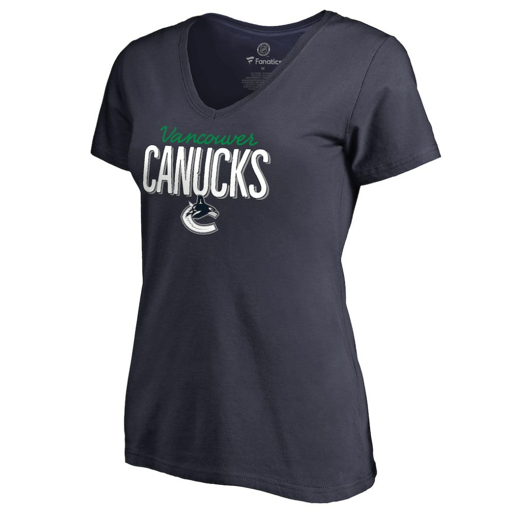 Vancouver Canucks Women's Nostalgia V-Neck T-Shirt - Navy | NHL online