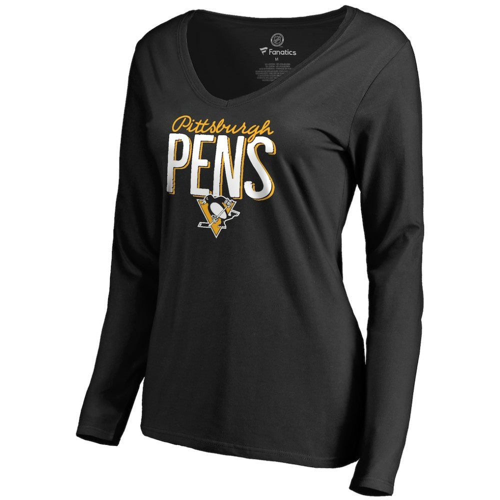 Pittsburgh Penguins Women's Nostalgia Long Sleeve T-Shirt - Black | NHL Lifestyle