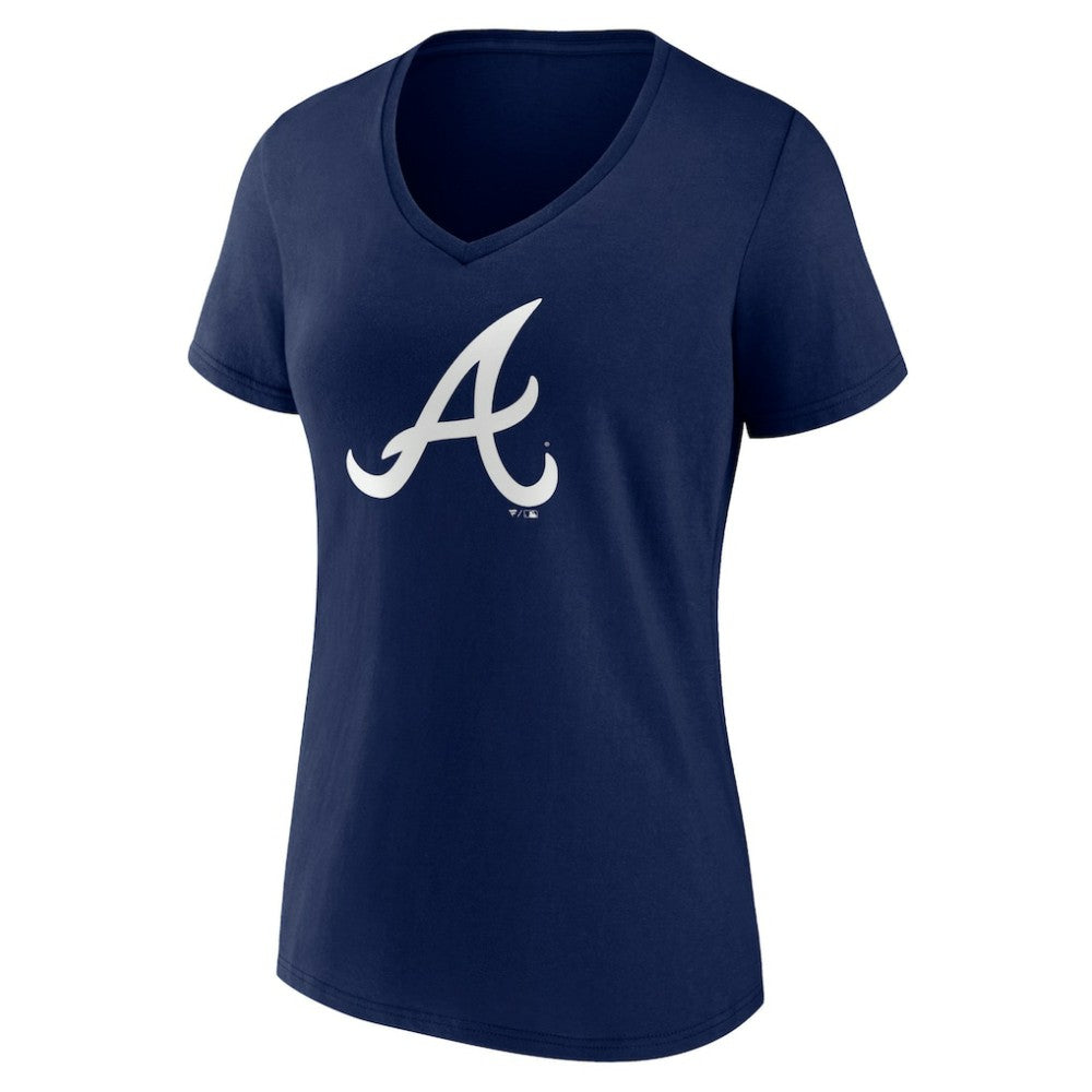 Atlanta Braves Women's Team Color Primary Logo V-Neck T-Shirt Discount