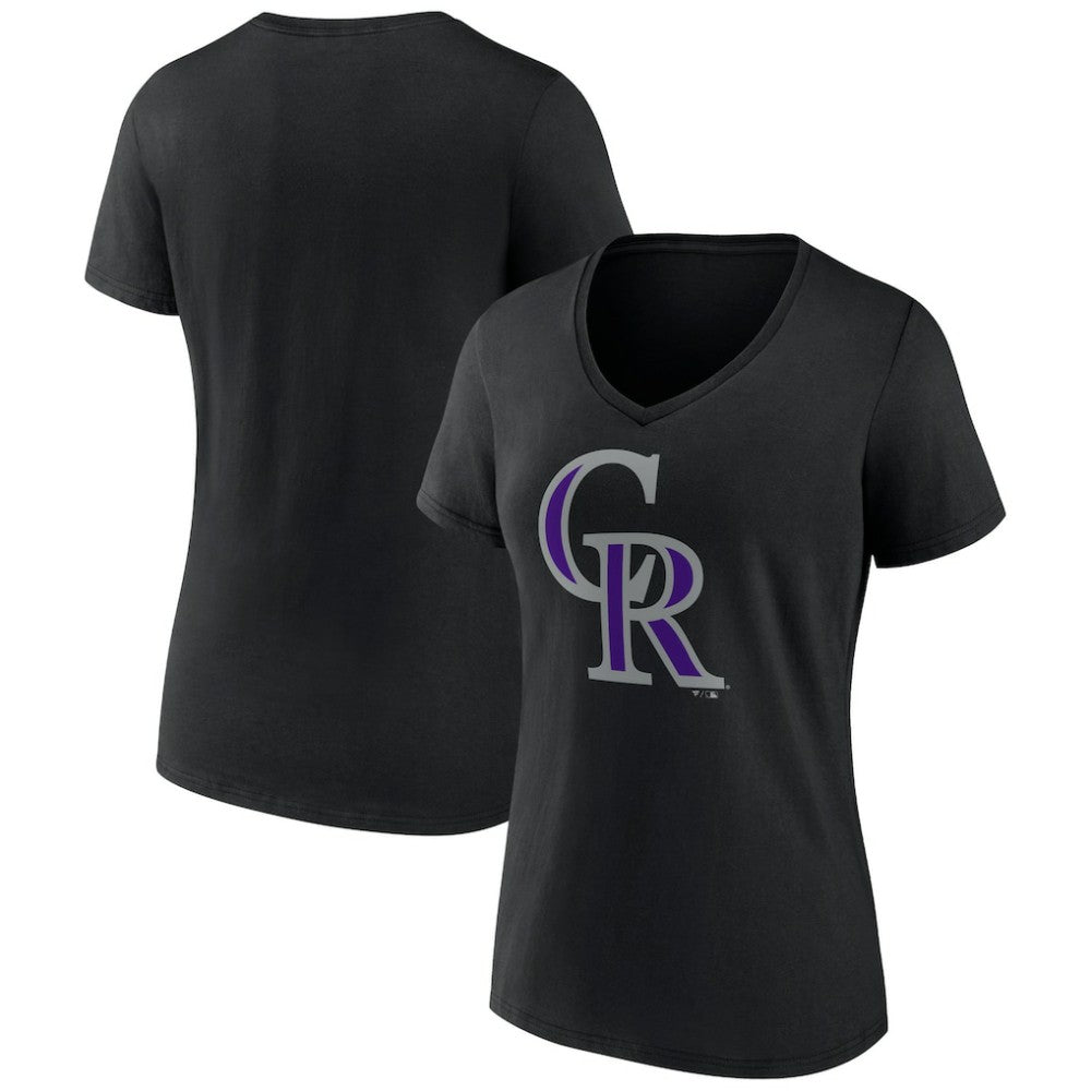 Colorado Rockies Women's Team Color Primary Logo V-Neck T-Shirt Outlet