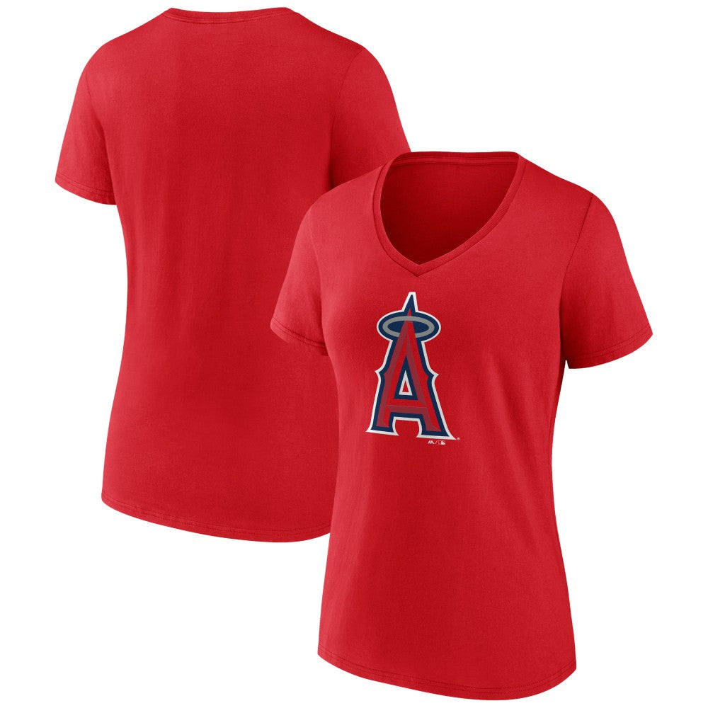 Los Angeles Angels Women's Team Color Primary Logo V-Neck T-Shirt Outlet