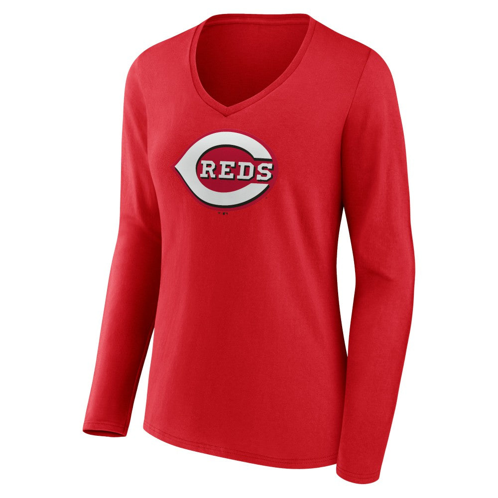 Cincinnati Reds Women's Team Color Primary Logo V-Neck Long Sleeve T-Shirt Online