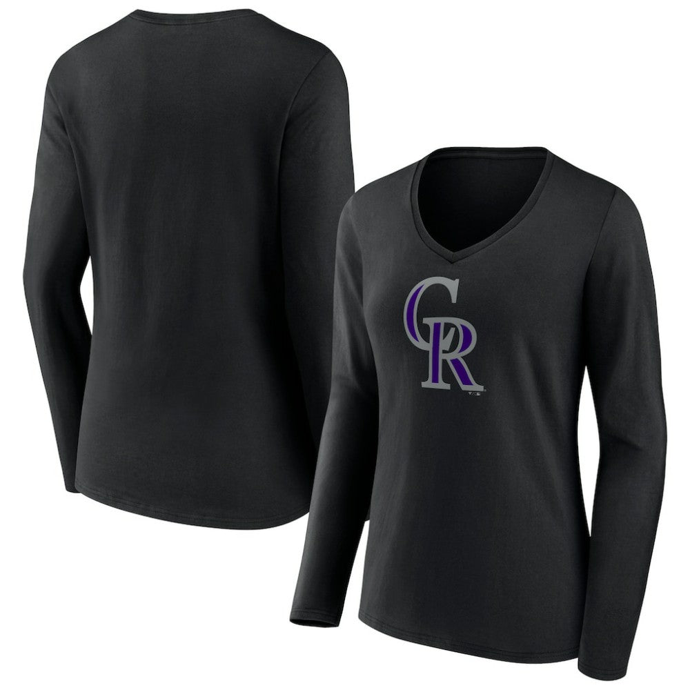 Colorado Rockies Women's Team Color Primary Logo V-Neck Long Sleeve T-Shirt for sale