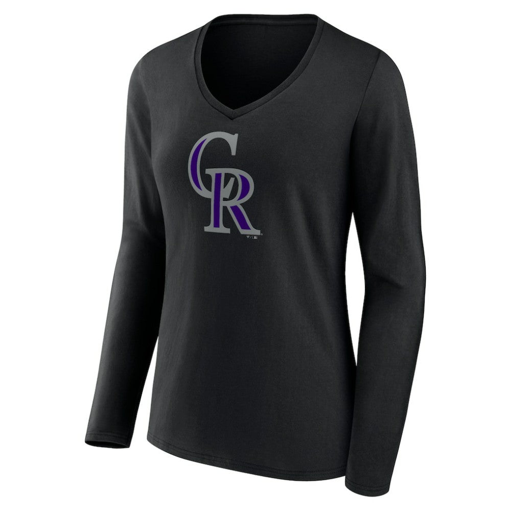 Colorado Rockies Women's Team Color Primary Logo V-Neck Long Sleeve T-Shirt for sale