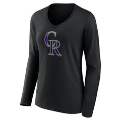 Colorado Rockies Women's Team Color Primary Logo V-Neck Long Sleeve T-Shirt for sale