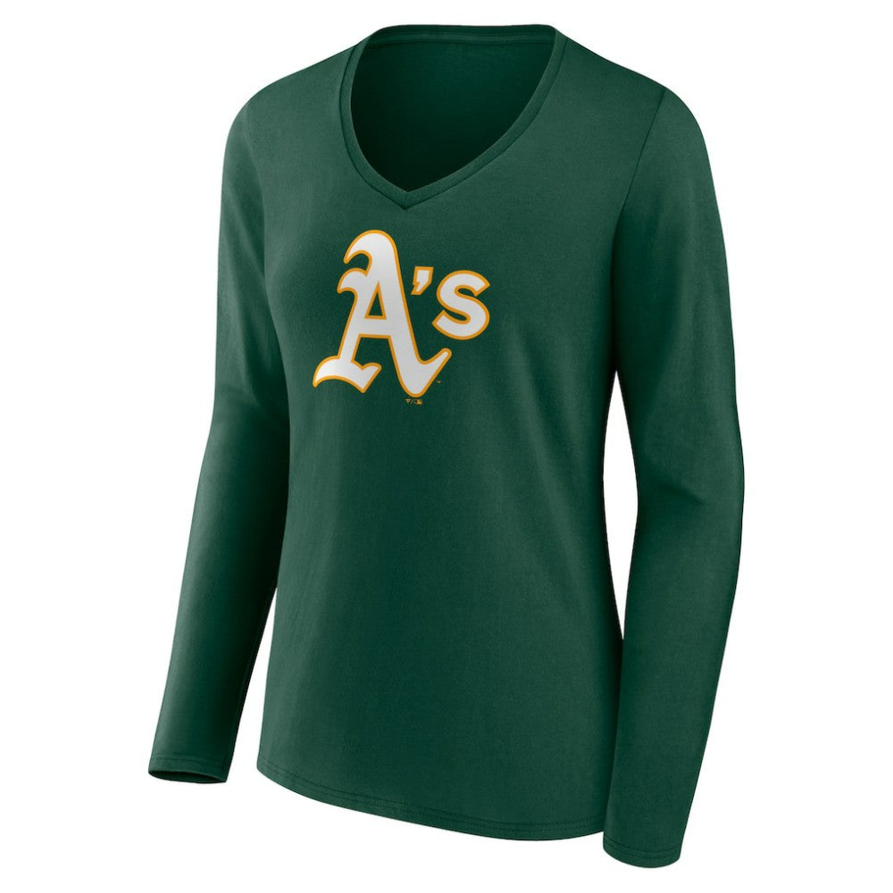 Athletics Women's Team Color Primary Logo V-Neck Long Sleeve T-Shirt Near Me