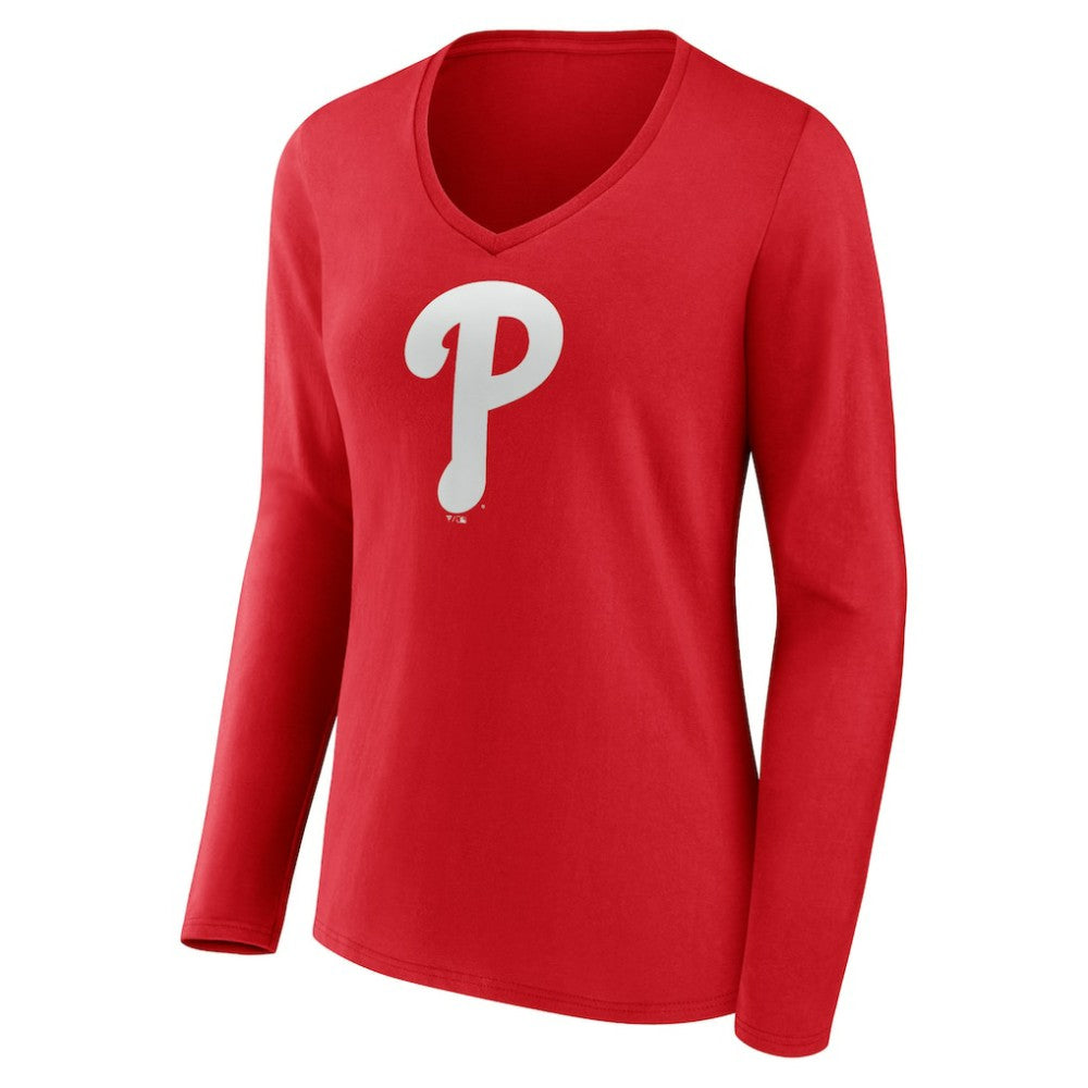 Philadelphia Phillies Women's Team Color Primary Logo V-Neck Long Sleeve T-Shirt Outlet
