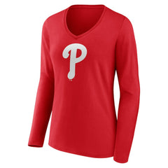 Philadelphia Phillies Women's Team Color Primary Logo V-Neck Long Sleeve T-Shirt Outlet