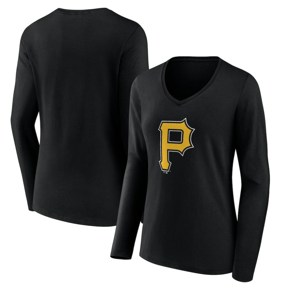 Pittsburgh Pirates Women's Team Color Primary Logo V-Neck Long Sleeve T-Shirt Online