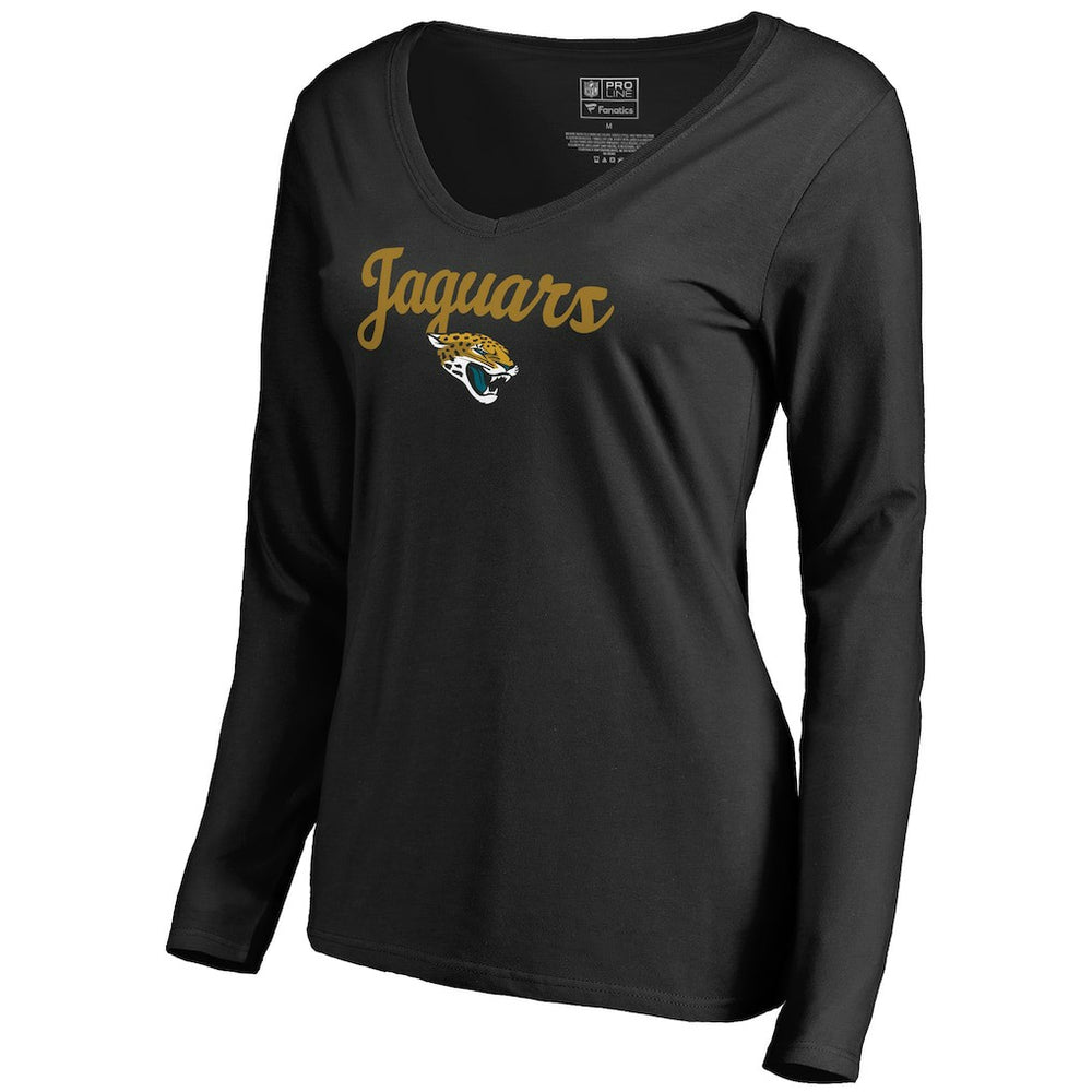 Jacksonville Jaguars Women's Freehand V-Neck Long Sleeve T-Shirt - Black - NFL