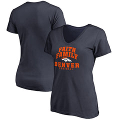 Denver Broncos Women's Faith Family V-Neck T-Shirt - Navy - NFL