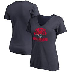 New England Patriots Women's Faith Family V-Neck T-Shirt - Navy - NFL