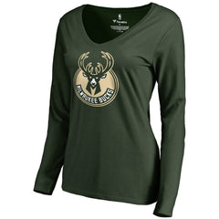 Milwaukee Bucks Women's Primary Logo V-Neck Long Sleeve T-Shirt Green