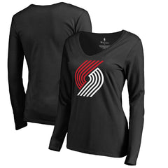 Portland Trail Blazers Women's Primary Logo V-Neck Long Sleeve T-Shirt Black