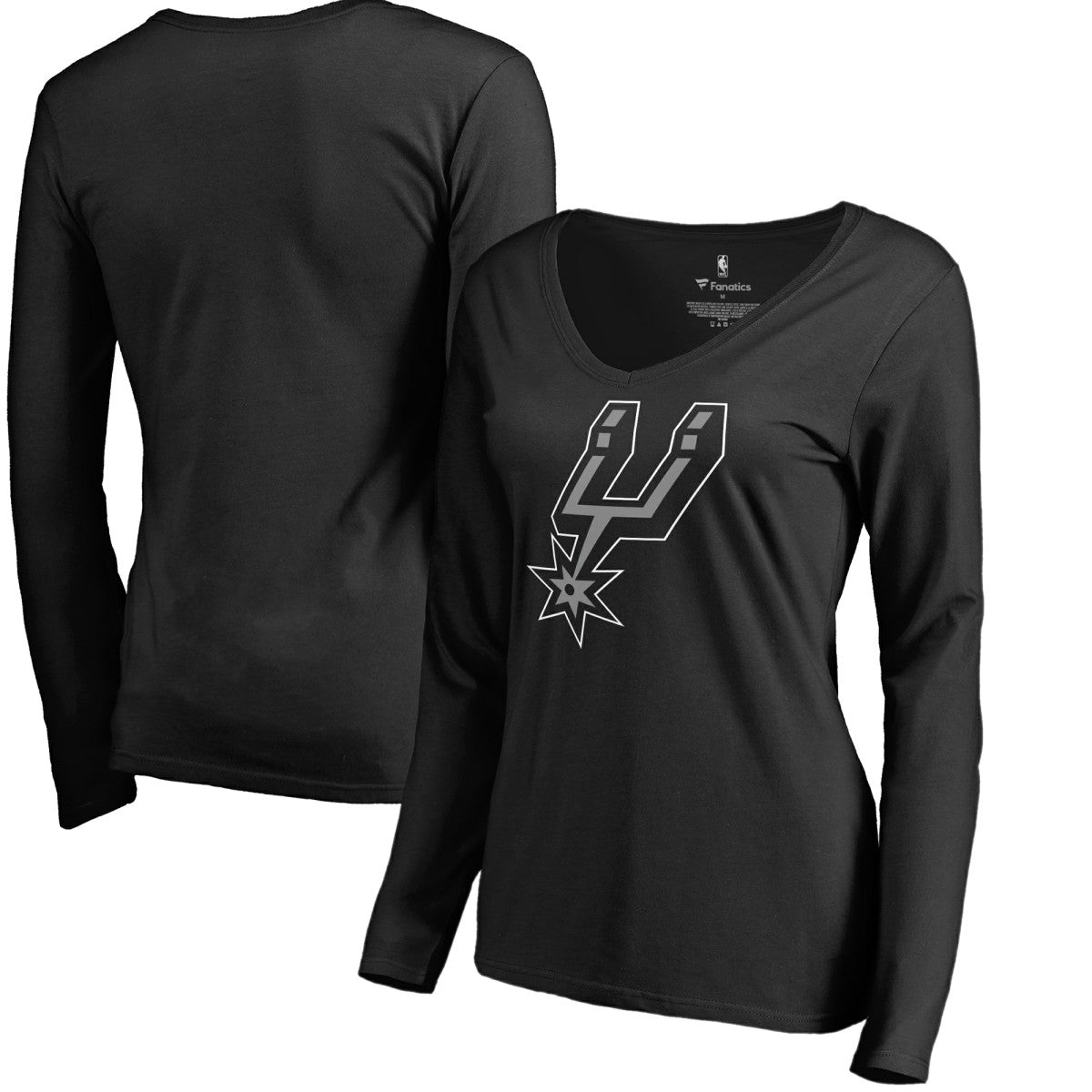San Antonio Spurs Women's Primary Logo V-Neck Long Sleeve T-Shirt Black