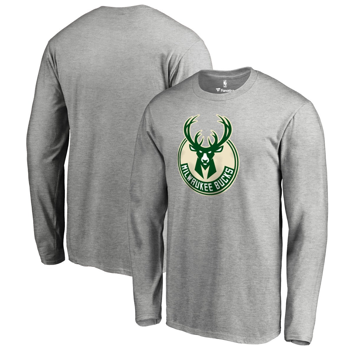 Milwaukee Bucks Primary Logo Long Sleeve T-Shirt Heather Gray