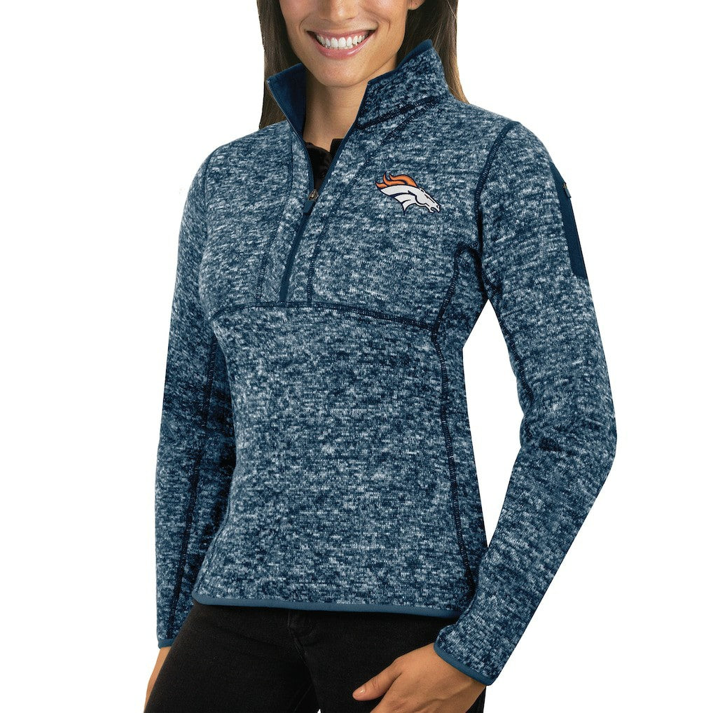 Denver Broncos Antigua Women's Fortune Half-Zip Sweater - Heather Navy - NFL
