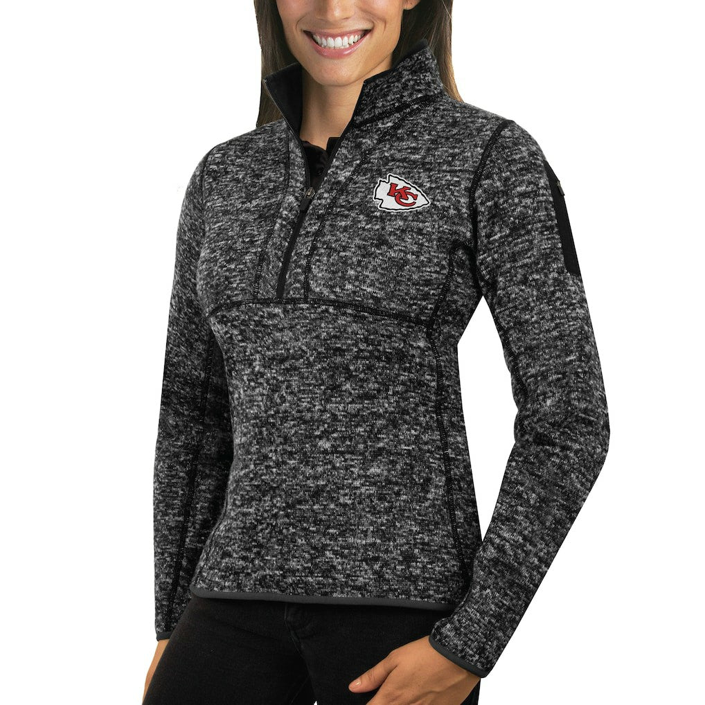 Kansas City Chiefs Antigua Women's Fortune Half-Zip Sweater - Heather Black - NFL