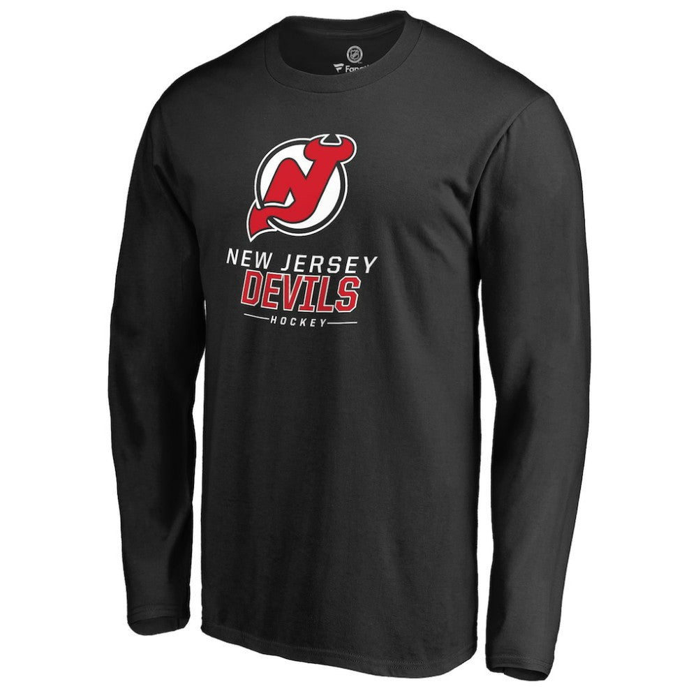 New Jersey Devils Team Lockup Long Sleeve T-Shirt - Black | NHL Clearance